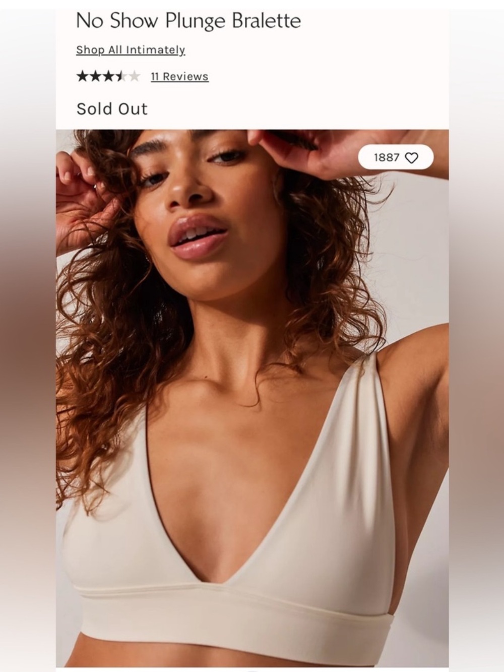 NWT Free People Intimately No Show Plunge Bralette Ivory White XS/S
